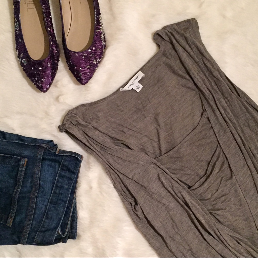 Banana Republic Silk Wrap Sleeveless Top Taupe Med
